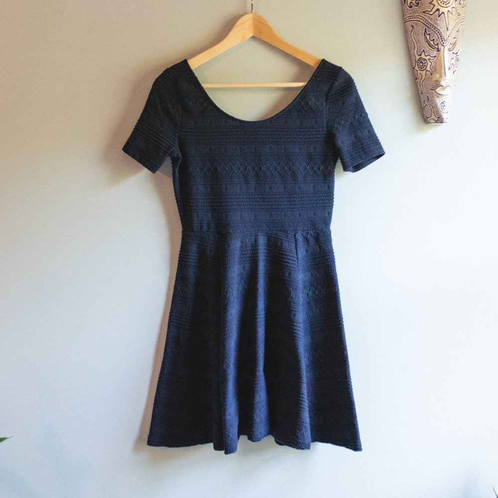 DIVIDED H&M Dark Blue Aztec Pattern Skater Dress
